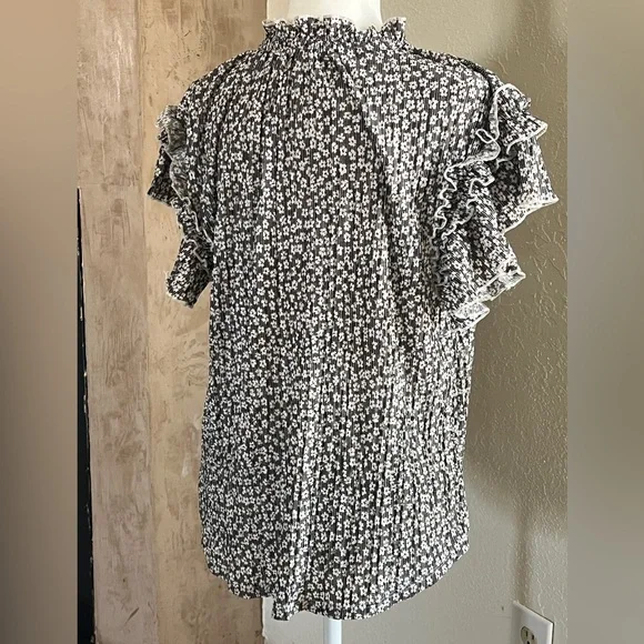 GREIGE WHITE/BLACK FLORAL BLOUSE - Picture 3 of 6